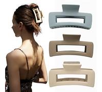 Nalodu Pinzas para el pelo, grandes, cuadradas, de 4 pulgadas, mate, antideslizantes, grandes, rectangulares, para mujeres gruesas, paquete de 3
