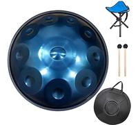 NaLsa 22 Pulgadas de Handpan en D Menor 9 Notas/10Notes, Instrumento de Tambor de Acero con Mochila Suave, Soporte de Metal, Ideal para Producción Deo Profesional/Azul 10Notes