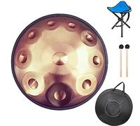 NaLsa 22 Pulgadas de Handpan en D Menor 9 Notas/10Notes, Instrumento de Tambor de Acero con Mochila Suave, Soporte de Metal, Ideal para Producción Deo Profesional/Notas de Oro de Oro