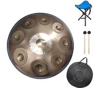 NaLsa 22 Pulgadas de Handpan en D Menor 9 Notas/10Notes, Instrumento de Tambor de Acero con Mochila Suave, Soporte de Metal, Ideal para Producción Deo Profesional/Notas de Oro de Oro