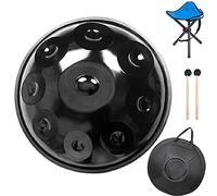 NaLsa 22 Pulgadas de Handpan en D Menor 9 Notas/10Notes, Instrumento de Tambor de Acero con Mochila Suave, Soporte de Metal, Ideal para Producción Deo Profesional/Notas Negras