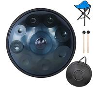 NaLsa 22 Pulgadas de Handpan en D Menor 9 Notas/10Notes, Instrumento de Tambor de Acero con Mochila Suave, Soporte de Metal, Ideal para Producción Deo Profesional/Notas Azules