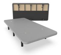 NALUI - Base Tapizada 105x190 cm de Acero con 6 patas de Altura 25cm, Gran Estabilidad con 5 Barras Transversales, Tejido 3D Transpirable y 4 Válvulas de Aireación | Fabricado en España | Gris