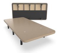 NALUI - Base Tapizada 105x200 cm de Acero con 6 patas de Altura 25cm, Gran Estabilidad con 5 Barras Transversales, Tejido 3D Transpirable y 4 Válvulas de Aireación | Fabricado en España | Beig