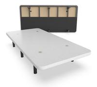 NALUI - Base Tapizada 105x200 cm de Acero con 6 patas de Altura 25cm, Gran Estabilidad con 5 Barras Transversales, Tejido 3D Transpirable y 4 Válvulas de Aireación | Fabricado en España | Blanco