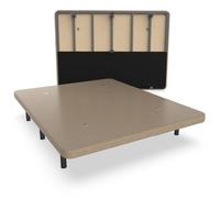 NALUI - Base Tapizada 135x200 cm de Acero con 7 patas de Altura 25cm, Gran Estabilidad con 5 Barras Transversales, Tejido 3D Transpirable y 4 Válvulas de Aireación | Fabricado en España | Beig