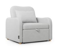 Nalui- Sillon Cama Buddy 92x97x90cm con Respaldo Ajustable 2 Posiciones y Almohada. Sofá Cama 1 Plaza 3 en 1 de Lino, Soporta hasta 200Kg. Sofá Cama Individual con Reposabrazos, Gris Claro