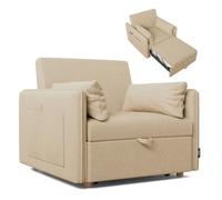 Nalui-Sofá Cama 1 Plaza 3 en 1 Nest 1 93x100x79cm con 3 Posiciones y 2 Almohadas (55x20cm). Sofá Cama Individual, Soporta hasta 200Kg. Sillón Cama Reclinable con Reposabrazos, Beige