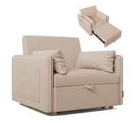 Nalui-Sofá Cama 1 Plaza 3 en 1 Nest 1 93x100x79cm con 3 Posiciones y 2 Almohadas (55x20cm). Sofá Cama Individual, Soporta hasta 200Kg. Sillón Cama Reclinable con Reposabrazos, Beige