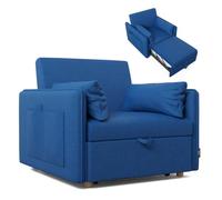 Nalui-Sofá Cama 1 Plaza 3 en 1 Nest 1 93x100x79cm con 3 Posiciones y 2 Almohadas (55x20cm). Sofá Cama Individual de Lino, Soporta hasta 200Kg. Sillón Cama Reclinable con Reposabrazos, Azul