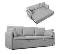 Nalui- Sofa Cama 3 plazas 3 en 1 Nest 3 211x86x88cm con 2 Almohadas. Sofa 3 Plazas Convertible en Cama con Somier de 128x190cm. Soporta hasta 360Kg. Gris Claro