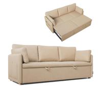 Nalui- Sofa Cama 3 plazas 3 en 1 Nest 3 211x86x88cm con 2 Almohadas. Sofa 3 Plazas Convertible en Cama con Somier de 128x190cm. Soporta hasta 360Kg. Beige