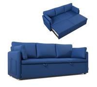 Nalui- Sofa Cama 3 plazas 3 en 1 Nest 3 211x86x88cm con 2 Almohadas. Sofa 3 Plazas Convertible en Cama con Somier de 128x190cm. Soporta hasta 360Kg. Azul Marino
