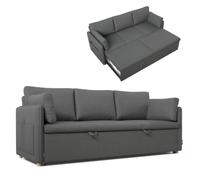 Nalui- Sofa Cama 3 plazas 3 en 1 Nest 3 211x86x88cm con 2 Almohadas. Sofa 3 Plazas Convertible en Cama con Somier de 128x190cm. Soporta hasta 360Kg. Gris Oscuro