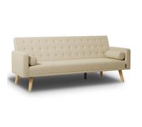Nalui - Sofá Cama 3 Plazas Acolchado 203x82x78cm One Dots, 2 Cojines y Apertura Clic-Clac con Dif. Grados de Reclinación. Sofá Cama Chaise Longue con Patas de Madera Convertible en Cama Doble | Beig