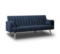 Nalui - Sofá Cama 3 Plazas Acolchado 210x80x79cm One Lines, 2 Cojines y Apertura Clic-Clac con Reclinación Ajustable. Sofá Cama Chaise Longue Aterciopelado Convertible en Cama Doble | Azul Marino