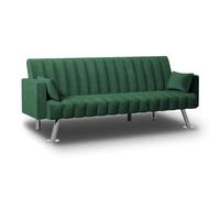 Nalui - Sofá Cama 3 Plazas Acolchado 210x80x79cm One Lines, 2 Cojines y Apertura Clic-Clac con Reclinación Ajustable. Sofá Cama Chaise Longue Aterciopelado Convertible en Cama Doble | Verde