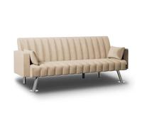 Nalui - Sofá Cama 3 Plazas Acolchado 210x80x79cm One Lines, 2 Cojines y Apertura Clic-Clac con Reclinación Ajustable. Sofá Cama Chaise Longue Aterciopelado Convertible en Cama Doble | Beig