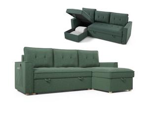 Nalui - Sofa Cama Chaise Longue Haven 213x129x81cm Reversible con Arcón de 127,6L. Sofa de Salon 3 Plazas Convertible en Cama de 122 x 190 cm. Incluye Bolsillos y Tejido 360º, Verde Oscuro