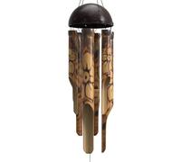 Nalulu Campanas de Viento de bambú rústico - Campanillas de Viento de Madera para Exteriores, diseño pequeño Floral Quemado con Corona de Coco, Hecho a Mano con Tonos Profundos calmantes, decoración