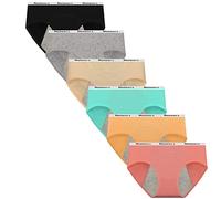 Nalwort Teen Girls Period Underwear Menstrual Period Panties Leak-Proof Organic Cotton Protective Briefs Pack of 6, 6 Colores., X-Large