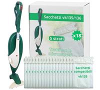 NAMAI - Juego de 18 bolsas Folletto VK135 y VK136, recambios compatibles, microfibra resistente, antibacterianas, recambios para Folletto (18 bolsas)