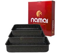 NAMAI - Juego de 3 Bandejas Horno Rectangular, Antiadherente, Apto Para Lavavajillas, Aluminio No Tóxico, Made In Italy, Bandejas De Horno (Set 1)