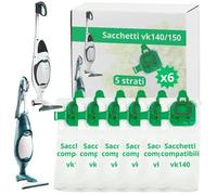 NAMAI - Juego de 6 bolsas Folletto VK140 y VK150, recambios compatibles, microfibra resistente, antibacterianas, recambios Folletto (6 bolsas)