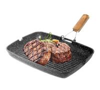 NAMAI - Sartén antiadherente piedra - Mango plegable ahorro de espacio - 36 cm x 24 cm - Saludable - Parrilla rectangular - Aluminio fundido - Negro - Placa para cocina en cocinas - Placa de carne
