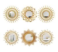 Namalu 6 Espejos de Pared Decorativos Espejo de Sol Pequeño Espejo Redondo Colgante Espejo Circular Decoración de Arte Mural para Entrada Hogar Baño Dormitorio Sala de Estar (Oro, Elegante)
