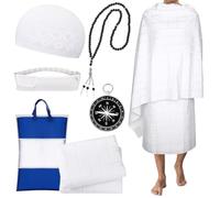 Namalu Juego de Ihram para Hajj y Umrah Ropa Islámica para Hombres 2 Toallas de Peregrino Sombrero Kufi Cadena Rosario Riñonera Compás Traje Musulmán para Oración de Islam Regalo de Eid Ramadán