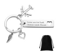 Namalu Llavero de Viaje Grabado Sicher sein Viel Spaß Komm nach Hause Llavero de Amuleto de Suerte de Corazón Avión y Ala con Bolsa de Franela Regalos para Novio Amiga Licencia de Conducir Cumpleaños