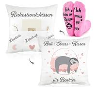 Namalu Set de Regalo de Retiro 1 Anti-Stress-Kissen für Rentner Funda de Almohada Ich Bin in Rente Ich Muss Gar Nix Calcetines de Pensión Regalo de Despedida para Compañeros(Rosa,Lindo)