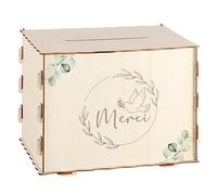 Namalu Urna de Cumpleaños Bautizo Caja deTarjetas Hucha de Madera Alcancía Decorativa para Bodas Decoración Festiva Caja de Regalo para Cartas Sobres y Dinero(Merci, Paloma, Eucalipto)