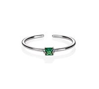Namana Anillo Delgado para Mujer y Niña con Piedra de Circonita Cúbica Verde, Plata con Piedra Cuadrada Esmeralda, Ajustable