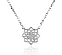 namana Collar con Colgante Mandala. Collar con Geometría Sagrada de Acabado Cepillado. Sin Níquel y Sin Plomo. Joya con Mandala con Caja de Regalo. (Plateado, Chapado en Plata)