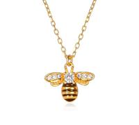 namana Collar de Abeja de Pata de Ley 925 Bañado en Oro, Delicado Collar Colgante de Oro con Circonita Cúbica y Esmalte Negro, Regalos Abejorro con Caja de Regalo, Collar para Mujer y Niña Dorado