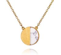 namana Collar Mujer con Colgante de Disco, Collar Geométrico con Acabado Cepillado con una Ágata Blanca Artificial, Cadena y Colgante Mujer, Collar Dorado Mujer con Caja de Regalo