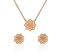 namana Juego de Collar y Pendientes Mandala. Juego de Joyas con Geometría Sagrada Chapada en Oro o en Rodio y Acabado Cepillado para Mujer. Pendientes y Collar a Juego. (Oro Rosa, Chapado en Oro)