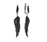 Namana Pendientes de Alas de Ángel para Mujer y Niña - Plata de Ley 925 Con Piedras Blancas o Negras - Elegantes Pendientes Largos Colgantes Con Caja