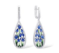 Namana Pendientes largos de plata de ley 925 con esmalte y circonitas cúbicas para mujer. Pendientes colgantes azules para mujer en plata de ley con caja de regalo