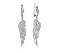 Namana Pendientes largos para mujer con alas de ángel, plata de ley 925, piedras negras o blancas, elegantes pendientes de plata de ley con caja de regalo, plata de ley, Plata de ley