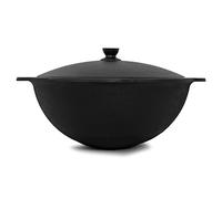 NAMANGAN | Olla giratoria Kazan de hierro fundido 16 L (base redonda) | Kazan Uzbeko | Caldera de hierro fundido Uzbek | Camping Uzbek Asia WOK | Olla con tapa de aluminio