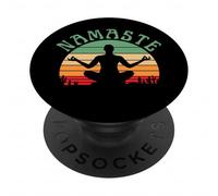 Namaste Yoga Pose Paz Medita Zen Retro Atardecer PopSockets PopGrip Adhesivo