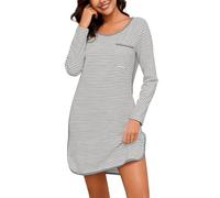 Namatime Camisones de algodón para mujer, vestido de casa a rayas suaves, camisas de dormir de manga larga, ropa de dormir de otoño, camisón de noche