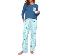 Namatime Conjunto de Pijama de algodón para Mujer, Conjunto de Pijama de 2 Piezas, Estampado de Manga Larga, Ropa de Dormir con Bolsillos, Estrellas Azules, XXL