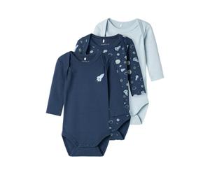 Name IT NBMBODY 3P LS Dark Space Noos, Body de Manga Larga Niños Bebes, Dark Denim,