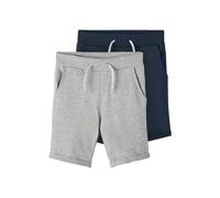 NAME IT Nkmvermo 2P Long Swe Shorts UNB F Noos Pantalones Cortos, Grey Melange/Pack:Packed with Dark Sapphire, 164 (Pack de 2) para Niños