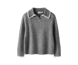 NAME IT Nmfrikasa LS Knit Polo, Gris, 110 para Niñas