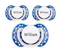 Namensschnuller, Lovi - Chupete de silicona autoluminoso, tamaño 2, 3-6 meses, 3 unidades, chupete con nombre, chupete sin BPA, grabado